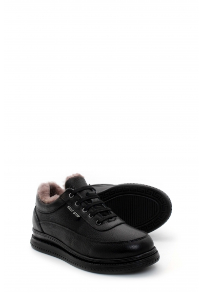 MirgeShoes Siyah Bağcıklı Kadın Casual Ayakkabı İçi Kürklü Dışı Hakiki Floter Deri MRG01713112617242