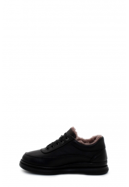 MirgeShoes Siyah Bağcıklı Kadın Casual Ayakkabı İçi Kürklü Dışı Hakiki Floter Deri MRG01713112617242