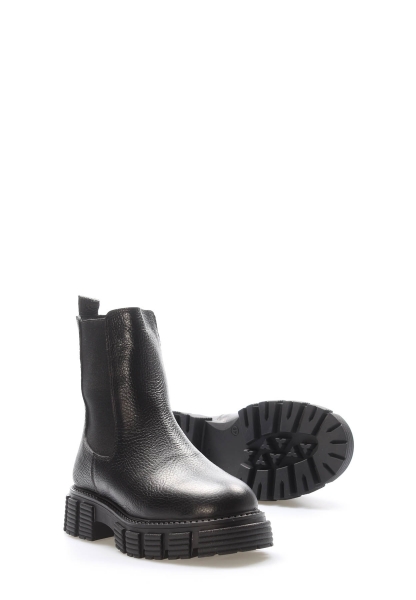 MirgeShoes Siyah Lastikli Kadın Chelsea Bot İçi Kürklü Dışı Hakiki Floter Deri MRG01840112616224