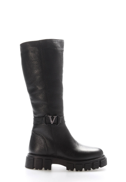 MirgeShoes Siyah Kadın Çizme İçi Kürklü Dışı Hakiki Floter Deri MRG01840112616225