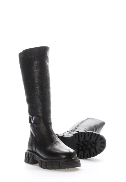 MirgeShoes Siyah Kadın Çizme İçi Kürklü Dışı Hakiki Floter Deri MRG01840112616225