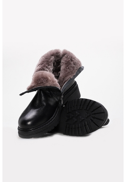 MirgeShoes Siyah Fermuarlı Kadın Klasik Bot İçi Kürklü Dışı Hakiki Floter Deri MRG0138711261844
