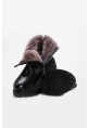 MirgeShoes Siyah Fermuarlı Kadın Klasik Bot İçi Kürklü Dışı Hakiki Floter Deri MRG0138711261844