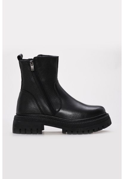 MirgeShoes Siyah Fermuarlı Kadın Klasik Bot İçi Kürklü Dışı Hakiki Floter Deri MRG01787112612727