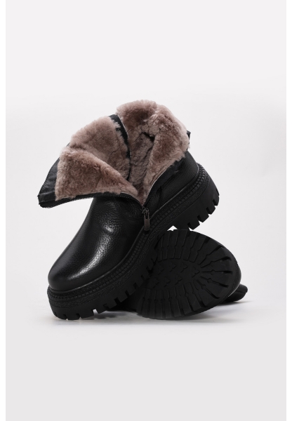 MirgeShoes Siyah Fermuarlı Kadın Klasik Bot İçi Kürklü Dışı Hakiki Floter Deri MRG01787112612727