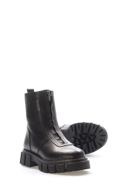 MirgeShoes Siyah Fermuarlı Kadın Klasik Bot İçi Kürklü Dışı Hakiki Floter Deri MRG01840112616223