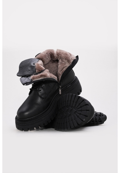 MirgeShoes Siyah Fermuarlı Kadın Postal Bot İçi Kürklü Dışı Hakiki Floter Deri MRG01787112612729