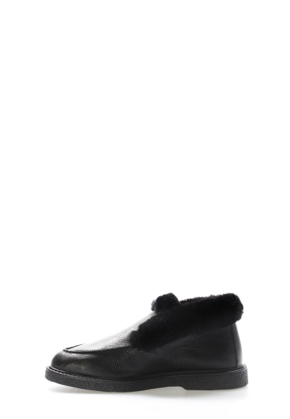 MirgeShoes Siyah Bağcıksız Kadın Spor Bot İçi Kürklü Dışı Hakiki Floter Deri MRG0186311261434