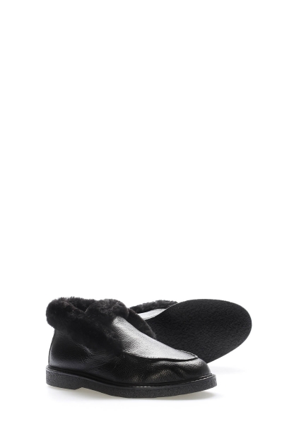 MirgeShoes Siyah Bağcıksız Kadın Spor Bot İçi Kürklü Dışı Hakiki Floter Deri MRG0186311261434