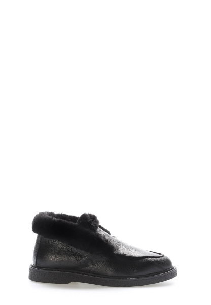 MirgeShoes Siyah Bağcıksız Kadın Spor Bot İçi Kürklü Dışı Hakiki Floter Deri MRG0186311261434