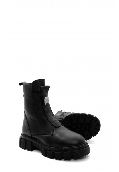 MirgeShoes Siyah Fermuarlı Kadın Tarz Bot İçi Kürklü Dışı Hakiki Floter Deri MRG01840112616222