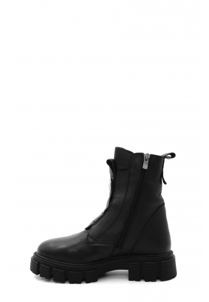 MirgeShoes Siyah Fermuarlı Kadın Tarz Bot İçi Kürklü Dışı Hakiki Floter Deri MRG01840112616222