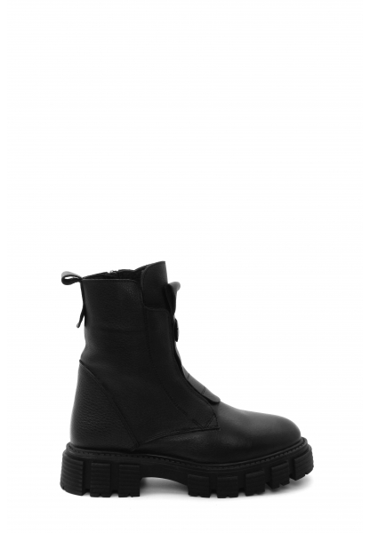 MirgeShoes Siyah Fermuarlı Kadın Tarz Bot İçi Kürklü Dışı Hakiki Floter Deri MRG01840112616222