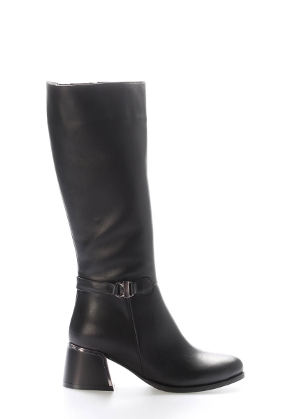 MirgeShoes Siyah Kadın Topuklu Çizme İçİ Kürklü Dışı Hakiki Floter Deri MRG0119411261484