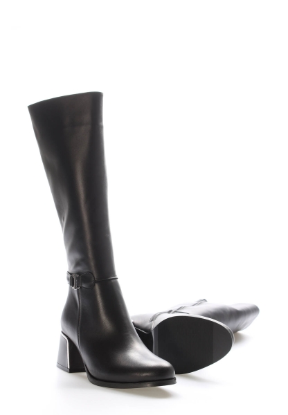 MirgeShoes Siyah Kadın Topuklu Çizme İçİ Kürklü Dışı Hakiki Floter Deri MRG0119411261484