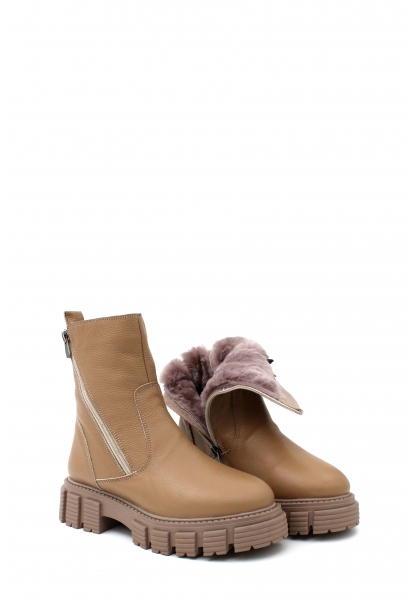 MirgeShoes Vizon Fermuarlı Kadın Klasik Bot İçi Kürklü Dışı Hakiki Floter Deri MRG01840112616219