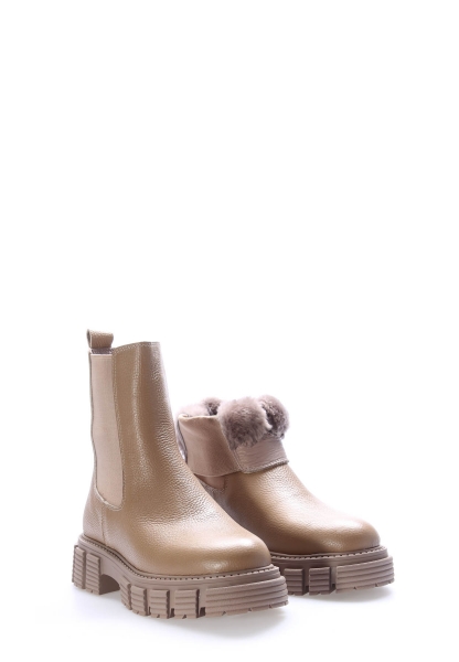 MirgeShoes Vizon Lastikli Kadın Klasik Bot İçi Kürklü Dışı Hakiki Floter Deri MRG01840112616224