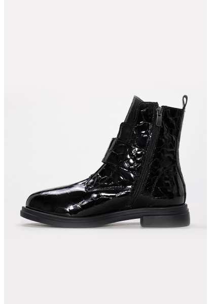 MirgeShoes Siyah Fermuarlı Kadın Klasik Bot İçi Kürklü Dışı Hakiki Kroko Deri MRG0136811261343