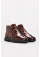 MirgeShoes Taba Fermuarlı Kadın Kroko Rugan Bot İçi Kürklü Dışı Hakiki Deri MRG011102112617777