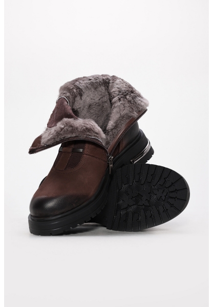 MirgeShoes Kahve Fermuarlı Kadın Bot İçi Kürklü Dışı Hakiki Nubuk Deri MRG018871126125975