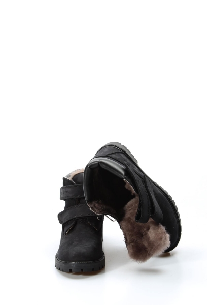 MirgeShoes Siyah Unisex Cırtcırtlı Çocuk Bot İçi Kürklü Dışı Hakiki Nubuk Deri MRG0113611611113