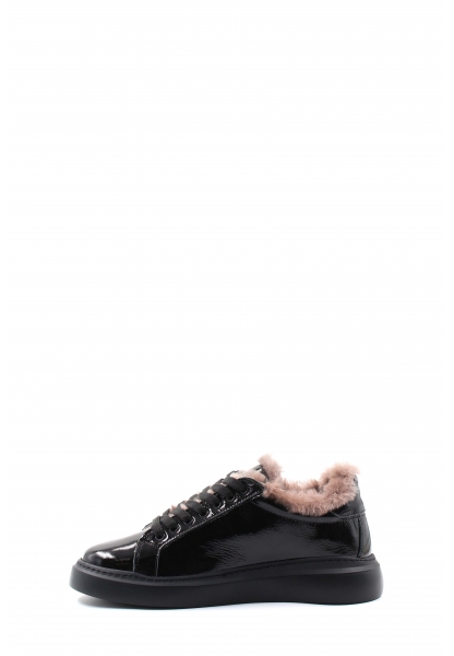 MirgeShoes Siyah Bağcıklı Kadın Rugan Ayakkabı İçi Kürklü Dışı Hakiki Deri MRG01290112611167