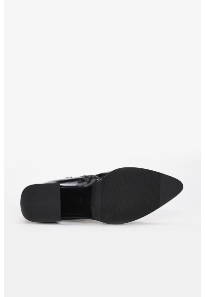 MirgeShoes Siyah Fermuarlı Kadın Topuklu Bot İçi Kürklü Dışı Hakiki Rugan Deri MRG01194192611022