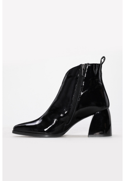 MirgeShoes Siyah Fermuarlı Kadın Topuklu Bot İçi Kürklü Dışı Hakiki Rugan Deri MRG01194192611022