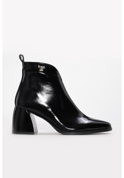 MirgeShoes Siyah Fermuarlı Kadın Topuklu Bot İçi Kürklü Dışı Hakiki Rugan Deri MRG01194192611022