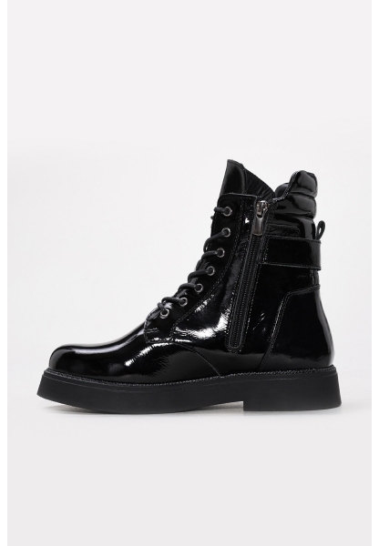 MirgeShoes Siyah Fermuarlı Kadın Klasik Bot İçi Kürklü Dışı Hakiki Rugan Deri MRG01787192612723