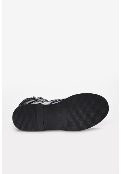 MirgeShoes Siyah Fermuarlı Kadın Klasik Bot İçi Kürklü Dışı Hakiki Rugan Deri MRG01787192612723