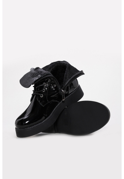 MirgeShoes Siyah Fermuarlı Kadın Klasik Bot İçi Kürklü Dışı Hakiki Rugan Deri MRG01787192612723