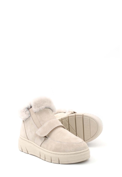 MirgeShoes Bej Bantlı Kadın Bot İçi Kürklü Dışı Hakiki Süet Deri MRG011046112613917