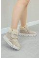 MirgeShoes Bej Bantlı Kadın Bot İçi Kürklü Dışı Hakiki Süet Deri MRG011046112613917