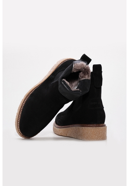 MirgeShoes Siyah Lastikli Kadın Chelsea Bot İçi Kürklü Dışı Hakiki Süet Deri MRG01787112612718