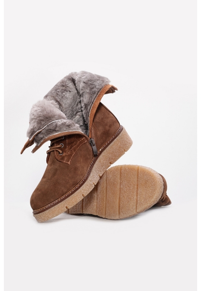 MirgeShoes Taba Fermuarlı Kadın Postal Bot İçi Kürklü Dışı Hakiki Süet Deri MRG01787112612721