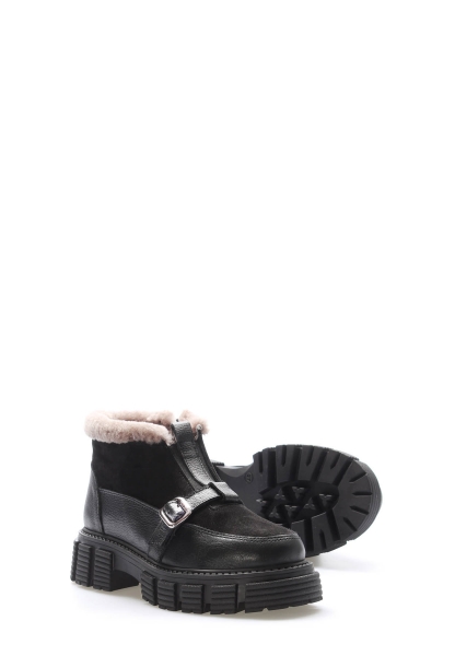 MirgeShoes Siyah Tokalı Kadın Bot İçi Kürklü Dışı Hakiki Süet Deri MRG01140112618913