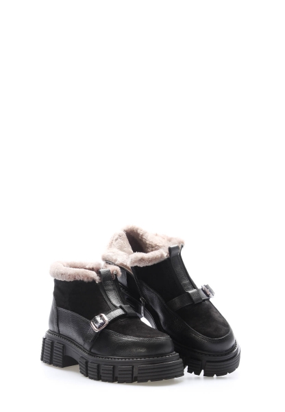 MirgeShoes Siyah Tokalı Kadın Bot İçi Kürklü Dışı Hakiki Süet Deri MRG01140112618913