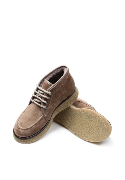 MirgeShoes Vizon Bağcıklı Kadın Kalın Taban Bot İçi Kürklü Dışı Hakiki Süet Deri MRG0134711261727