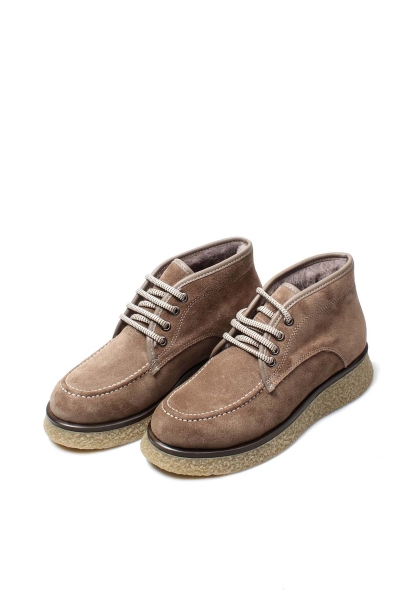 MirgeShoes Vizon Bağcıklı Kadın Kalın Taban Bot İçi Kürklü Dışı Hakiki Süet Deri MRG0134711261727