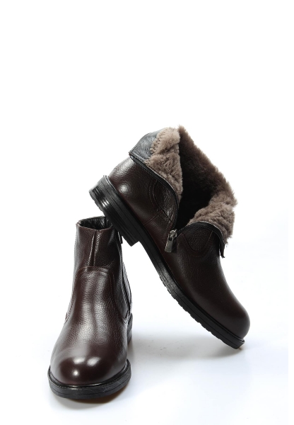 MirgeShoes Kahve Fermuarlı Erkek Klasik Bot Kaymaz Taban Hakiki Deri İçi Kürklü MRG0153811131340
