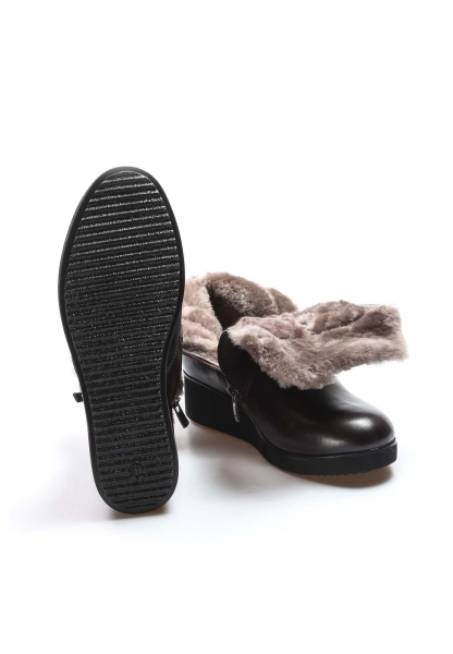 MirgeShoes Kahve Fermuarlı Kadın Klasik Bot İçi Kürklü Dışı Kaliteli Hakiki Deri MRG01993112612165