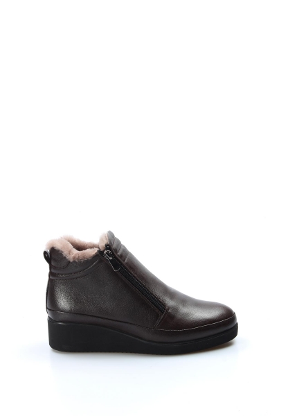 MirgeShoes Kahve Fermuarlı Kadın Topuklu Bot İçi Kürklü Dışı Kaliteli Hakiki Deri MRG0199311261468