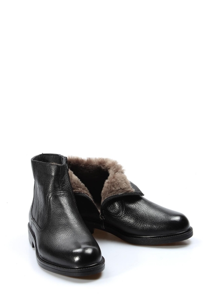 MirgeShoes Siyah Fermuarlı Erkek Klasik Bot Kaymaz Taban Hakiki Deri İçi Kürklü MRG0153811131340
