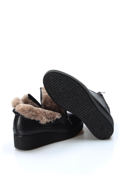 MirgeShoes Siyah Fermuarlı Kadın Topuklu Bot İçi Kürklü Dışı Kaliteli Hakiki Deri MRG0199311261468