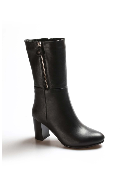 MirgeShoes Siyah Kadın Topuklu Çizme İçi Kürklü Dışı Kaliteli Hakiki Deri MRG0119411261643