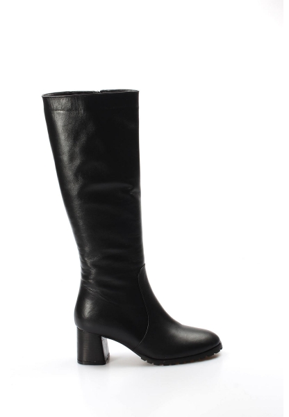 MirgeShoes Siyah Kadın Topuklu Çizme İçi Kürklü Dışı Kaliteli Hakiki Deri MRG01194112611110