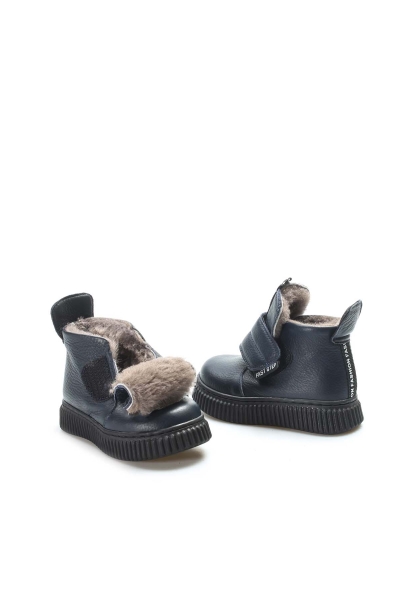 MirgeShoes Lacivert Unisex Çocuk Cırtcırtlı Klasik Bot İçi Kürklü Hakiki Deri MRG0189911241252