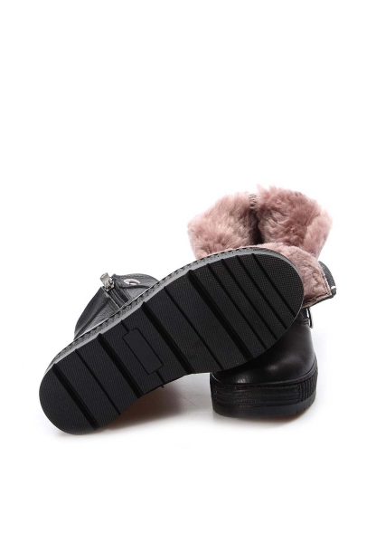 MirgeShoes Siyah Unisex Çocuk Fermuarlı Klasik Bot İçi Kürklü Hakiki Deri MRG0189911241232