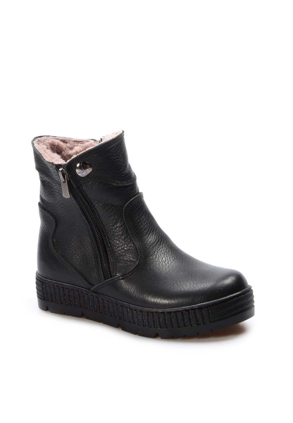 MirgeShoes Siyah Unisex Çocuk Fermuarlı Klasik Bot İçi Kürklü Hakiki Deri MRG0189911241232